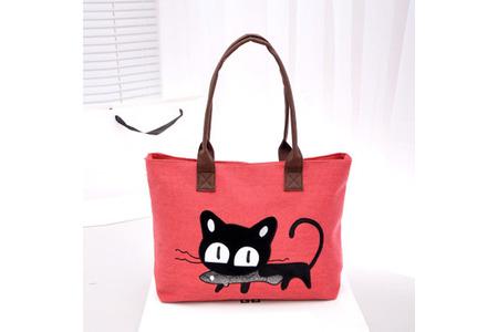 Отзыв на Сумка Aliexpress Women Handbag shoulder Casual Women Bag Woven Canvas Bag Cute Cat Shopping Bag Office Lady Lunch Bag